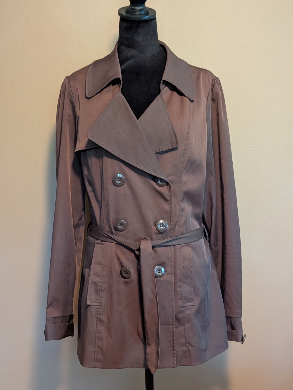 Vertigo Paris Brown Belted Double-Breasted Short Trench Coat. Sz Med. Classic.